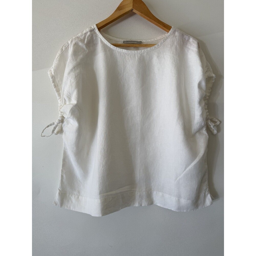 Everlane Top Womens Large White 100% Linen Short Sleeve Boxy Relaxed Shirt - Picture 7 of 13